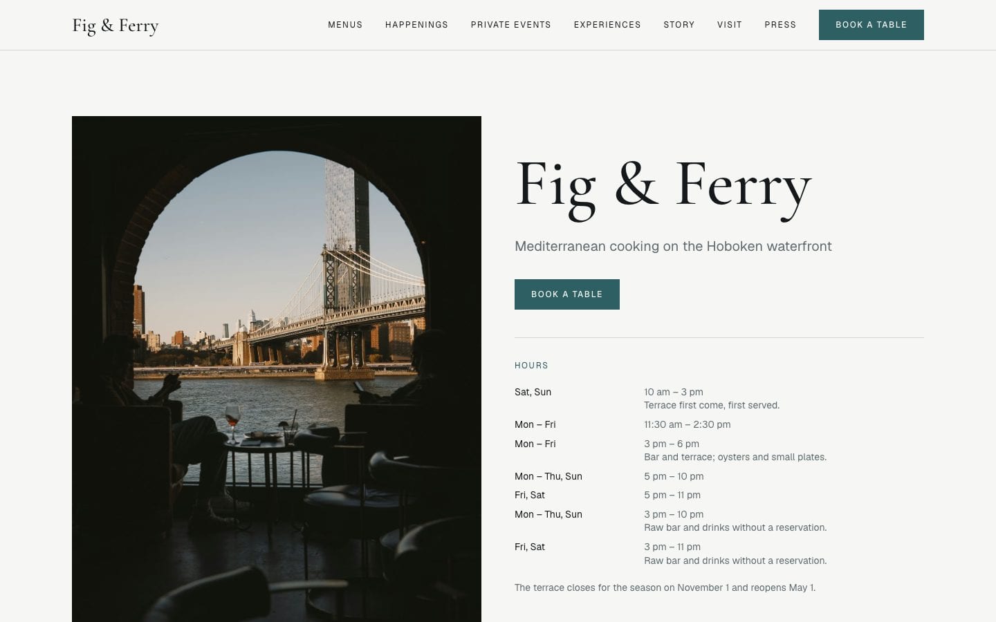 Fig & Ferry, the home page, on Desktop