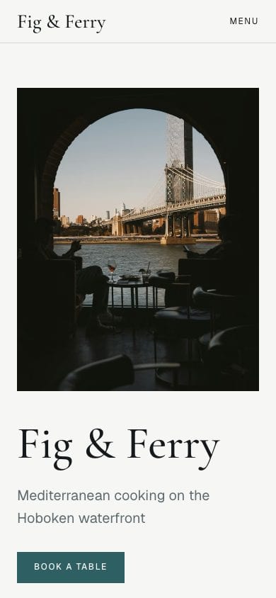 Fig & Ferry, the home page, on Phone
