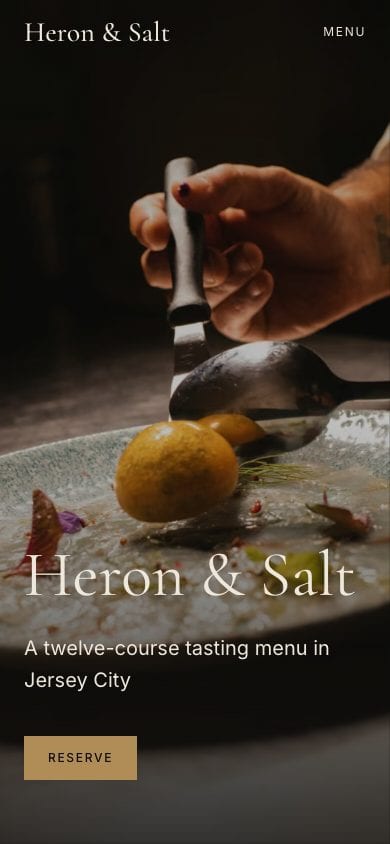 Heron & Salt, the home page, on Phone