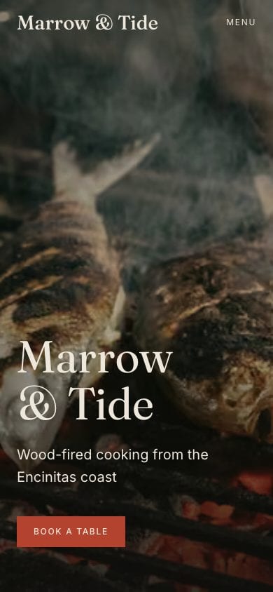 Marrow & Tide, the home page, on Phone